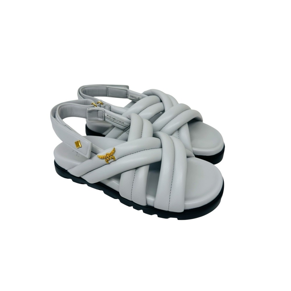 MCM Cross Sandals In Lambskin Ice Grey Woman's Size 9 NWB Made In‎ Italy